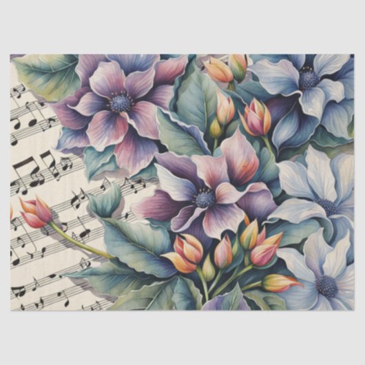 Flowers on Sheet Music Decompage 薄葉紙 (正面)