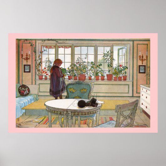 Flowers on the Window Sill Larsson Canvas Print ポスター (正面)