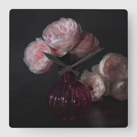 Flowers | Pale Pink Peonies in Vase スクエア壁時計 (正面)