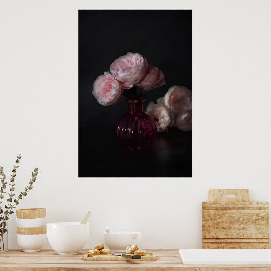 Flowers | Pale Pink Peonies in Vase ポスター (キッチン)