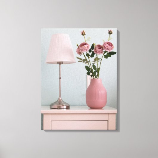 Flowers | Pale Pink Roses on Nightstand キャンバスプリント (正面)