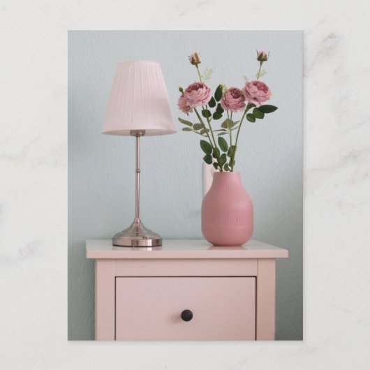 Flowers | Pale Pink Roses on Nightstand ポストカード (正面)