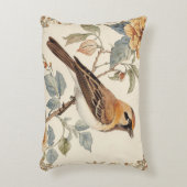 Flowers Pattern and Lovely Bird, Off White, Yellow アクセントクッション (正面(垂直))