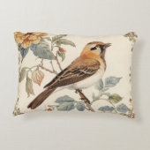 Flowers Pattern and Lovely Bird, Off White, Yellow アクセントクッション (裏面)
