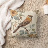 Flowers Pattern and Lovely Bird, Off White, Yellow クッション (ブランケット)