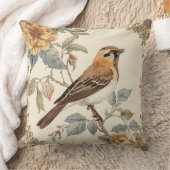 Flowers Pattern and Lovely Bird, Off White, Yellow クッション (ブランケット)