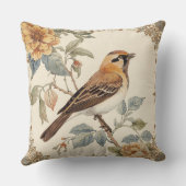 Flowers Pattern and Lovely Bird, Off White, Yellow クッション (裏面)