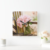 Flowers | Pink Rose Bouquet スクエア壁時計 (ホーム)