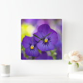 Flowers | Purple Pansies スクエア壁時計 (ホーム)