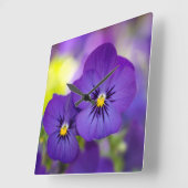 Flowers | Purple Pansies スクエア壁時計 (傾斜)