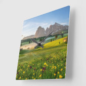 Flowers | Spring Alpe di Siusi Langkofel スクエア壁時計 (傾斜)