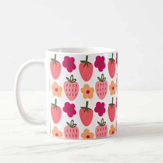 flowers & strawberries pattern コーヒーマグカップ (左)