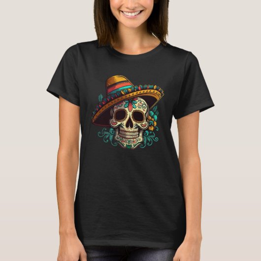 Flowers Sugar Skull Cinco De mayo Mexican Dia de L Tシャツ (正面)