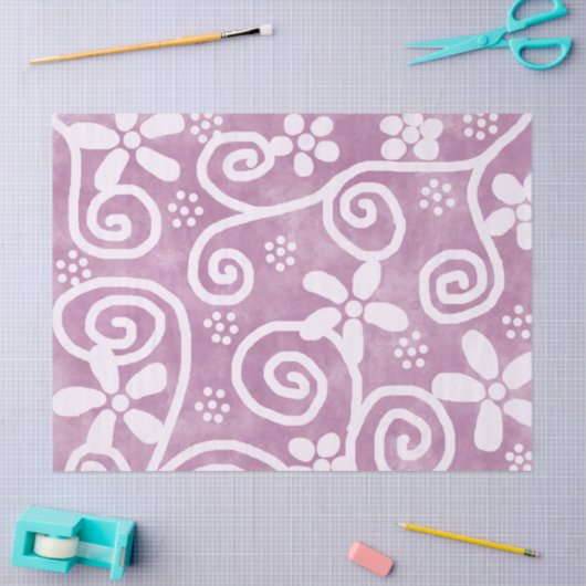 Flowers Swirls Dusty Pink White Pattern Decoupage 薄葉紙 (クラフト)