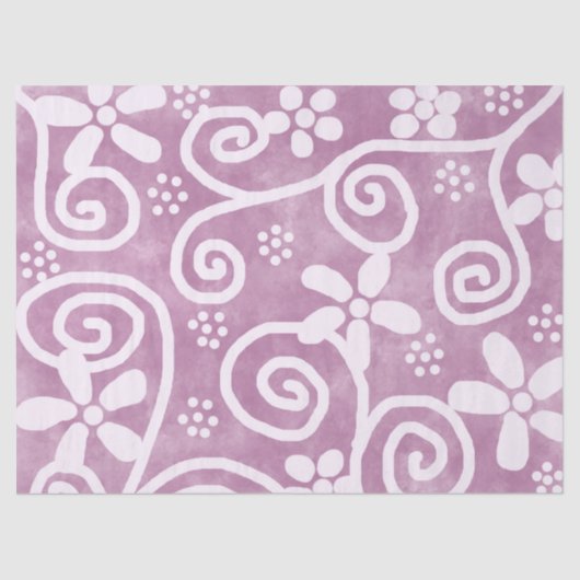 Flowers Swirls Dusty Pink White Pattern Decoupage 薄葉紙 (正面)