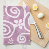 Flowers Swirls Dusty Pink White Pattern Whimsical キッチンタオル (四つ折り)