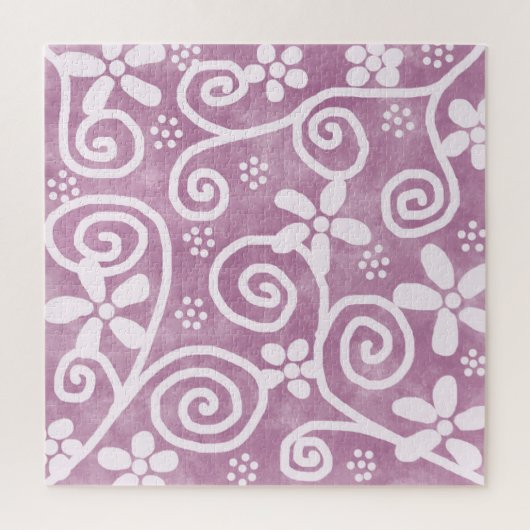 Flowers Swirls Dusty Pink White Pattern Whimsical ジグソーパズル (縦)