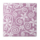 Flowers Swirls Dusty Pink White Pattern Whimsical タイル (正面)