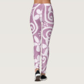 Flowers Swirls Dusty Pink White Pattern Whimsical レギンス (裏面)
