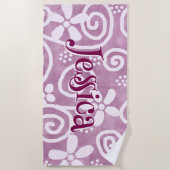 Flowers Swirls Pink White Pattern Personalized ビーチタオル (正面)
