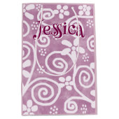 Flowers Swirls Pink White Pattern Personalized ミディアムペーパーバッグ (正面)