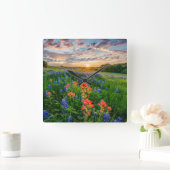 Flowers | Texas Bluebonnets & Indian Paintbrush スクエア壁時計 (ホーム)