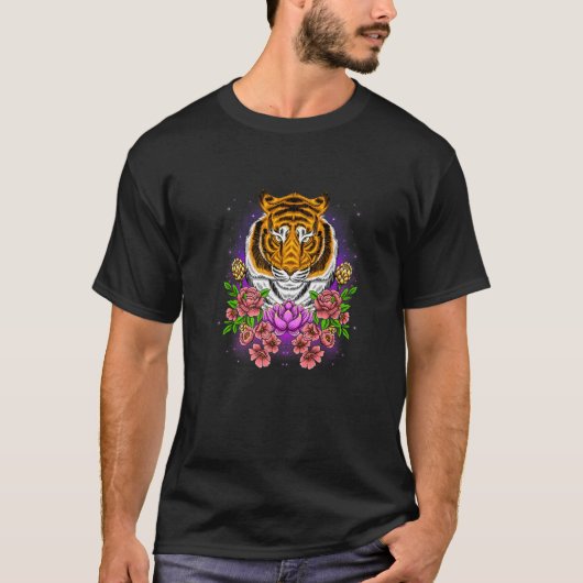 Flowers Tiger, Animal Lover, Floral Tiger Funny Wi Tシャツ (正面)