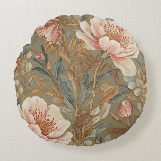 Flowers, Vintage,Glamorous Garden Blooms ラウンドクッション (正面)