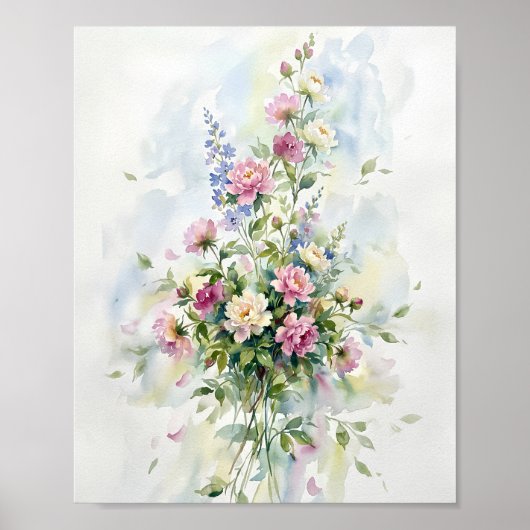 Flowers Watercolor Art Painting ポスター (正面)