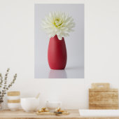 Flowers | White Dahlia in Red Vase ポスター (キッチン)
