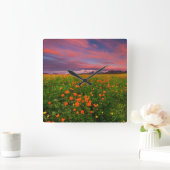 Flowers | Wildflower Field Snowcapped Mountains スクエア壁時計 (ホーム)
