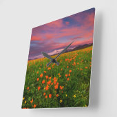 Flowers | Wildflower Field Snowcapped Mountains スクエア壁時計 (傾斜)