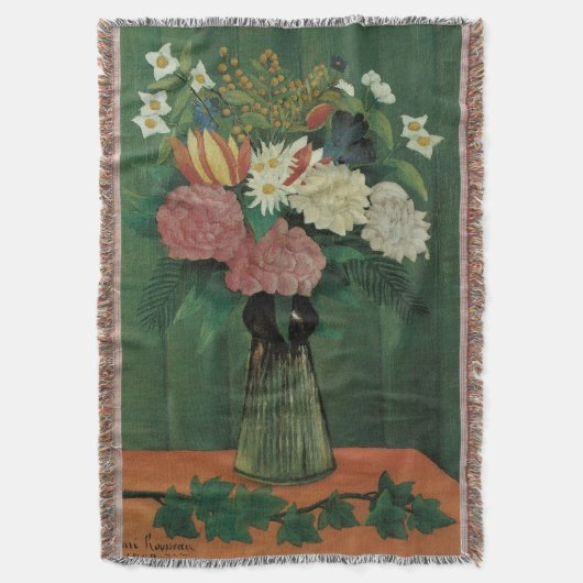 Flowers with Ivy by Henri Rousseau,ヴィンテージフローラ スローブランケット (正面縦)