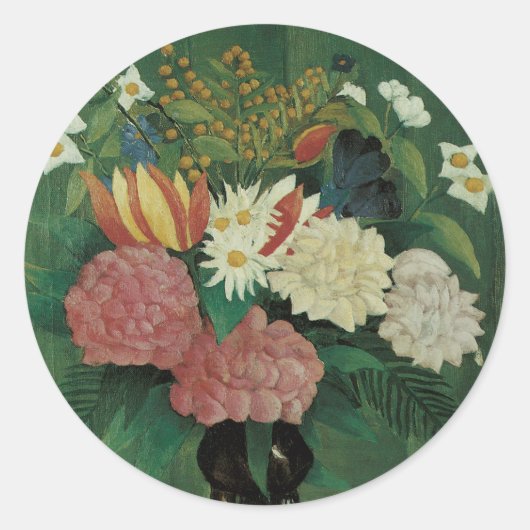 Flowers with Ivy by Henri Rousseau,ヴィンテージフローラ ラウンドシール (正面)