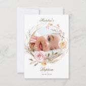 flowers wreath Baptism small thank you cards 招待状 (正面)