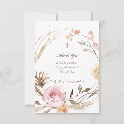 flowers wreath Baptism small thank you cards 招待状 (裏面)