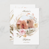 flowers wreath Baptism small thank you cards 招待状 (正面/裏面)