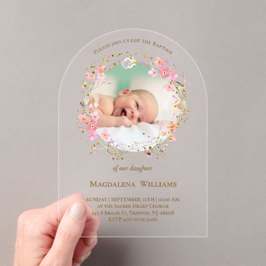  flowers wreath photo frame | Baptism Invitation アクリル招待状 (インサイチュ (ポータブル))