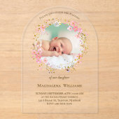  flowers wreath photo frame | Baptism Invitation アクリル招待状 (正面)
