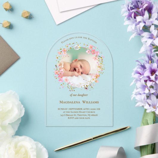  flowers wreath photo frame | Baptism Invitation アクリル招待状 (インサイチュ (ウェディング))
