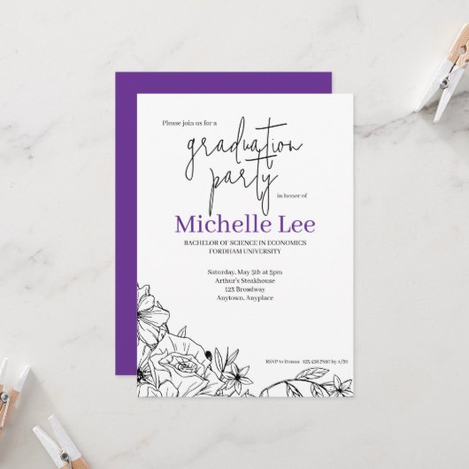 Flowery Bright Graduation Party 招待状 (正面/裏面インサイチュ)