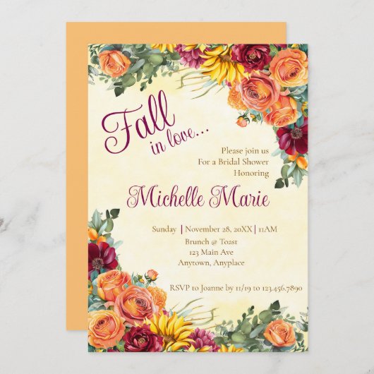 Flowery Fall Bridal Shower Invitation 招待状 (正面/裏面)