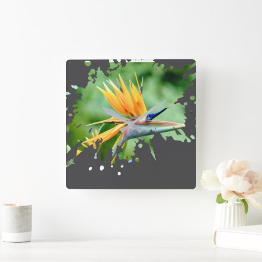 Flowery Splatter スクエア壁時計 (ホーム)