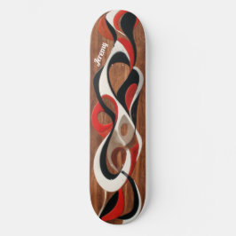 Flowing abstract black, red, white on walnut スケートボード