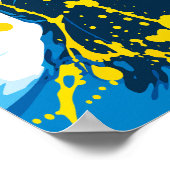 Flowing Blue Waves with Yellow Paint Splashes ポスター (角)