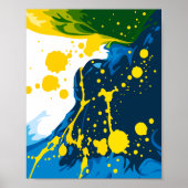 Flowing Blue Waves with Yellow Paint Splashes ポスター (正面)