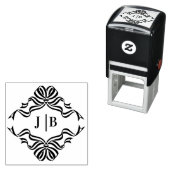 Flowing Bow Ribbons Crest 2 Initials Wedding セルフインキングスタンプ (インサイチュ)