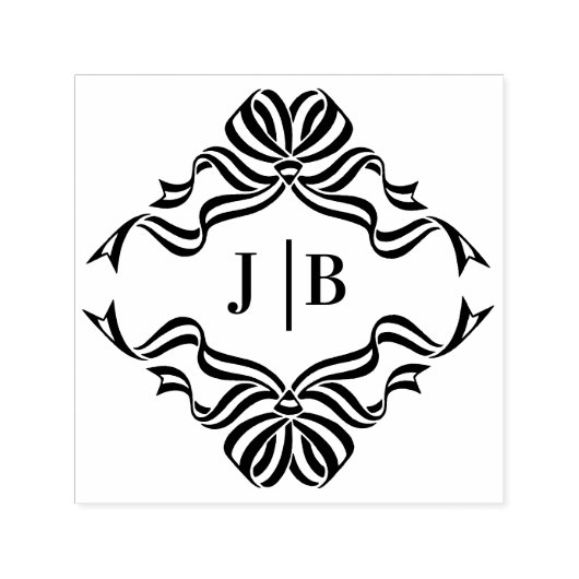 Flowing Bow Ribbons Crest 2 Initials Wedding セルフインキングスタンプ (デザイン)