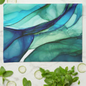 Flowing forms in green and blues キッチンタオル (折り畳み)