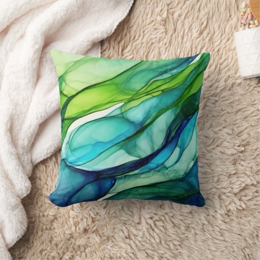 Flowing forms in green and blues クッション (ブランケット)